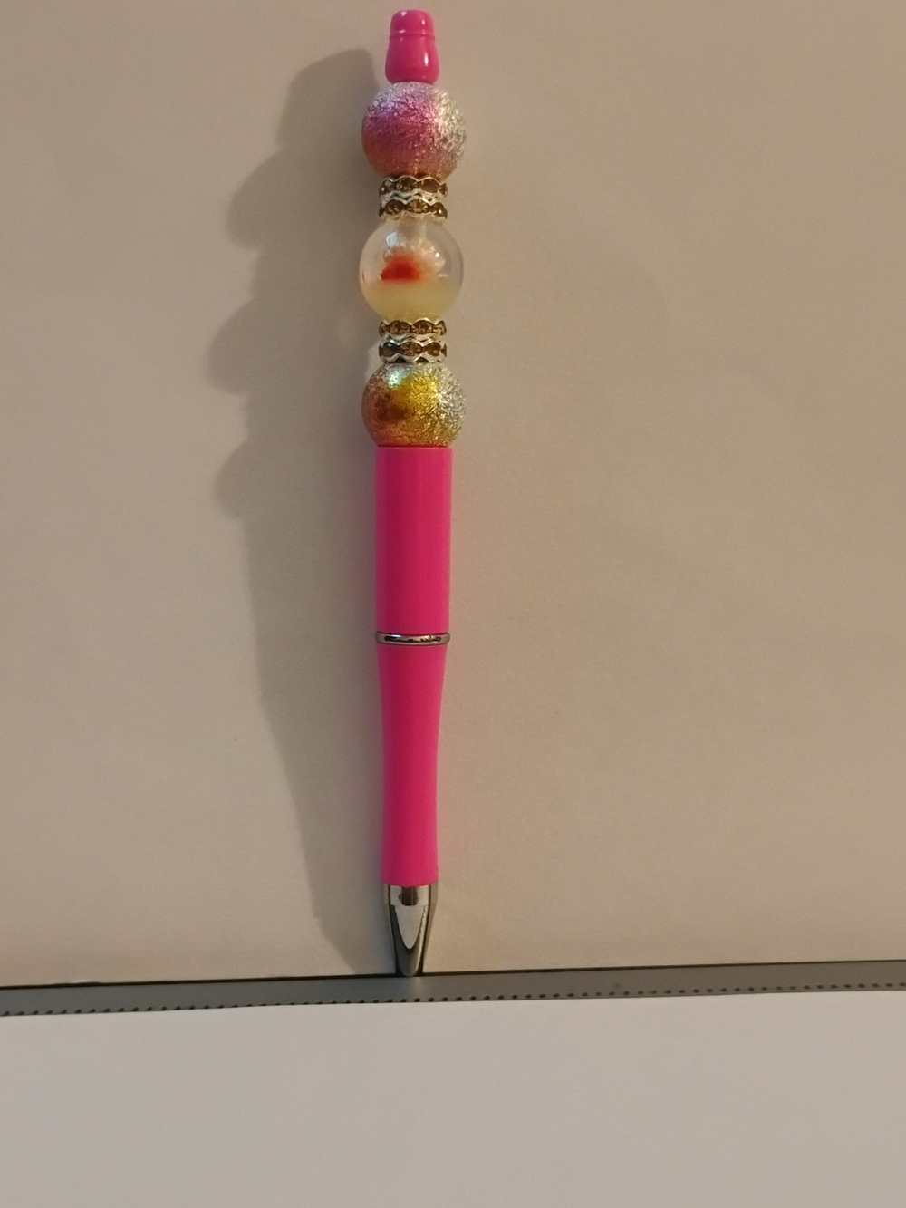 Hand-Crafted Pink And Yellow Beaded Ballpoint Pen Nwot
